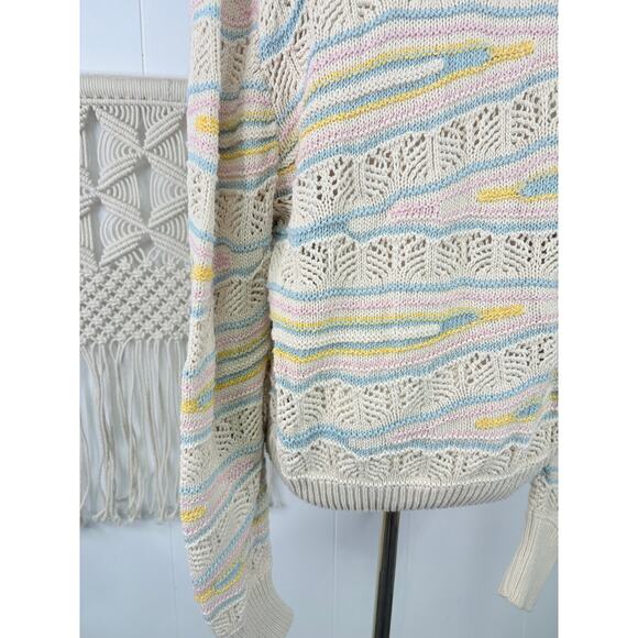 Zara Pastel Stripe Pointelle Knit Crochet Cardigan Sweater Mediuim - Picture 10 of 11